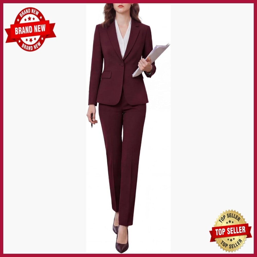 Wrinkle-Free Blazer Pantsuit Set Professional Work Office Formal Business